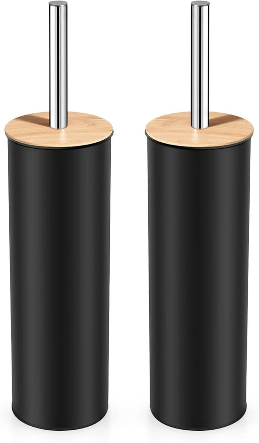 ODJSY Compact Toilet Brush and Holder 2 Pack,SetStainless Steel Handle Toilet Brush,Deep Cleaning,Durable Nylon bristles,Splash-Proof Design(White&Black)
