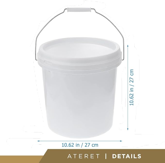 ATERET 2 Gallon White Bucket Only - All Purpose Pails - Food Grade - Made in USA - BPA Free Plastic (3 Pack)