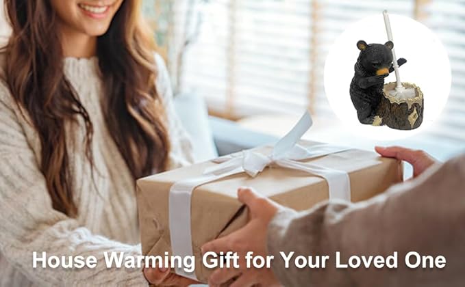 BGBWBFBR Whimsical Black Bear Toilet Brush Holder Set - Unique Cub Shape Decorative Bathroom Cleaning Kit for Cabin Owners, Bear-Themed Home Decor, Cozy Cabin Gifts