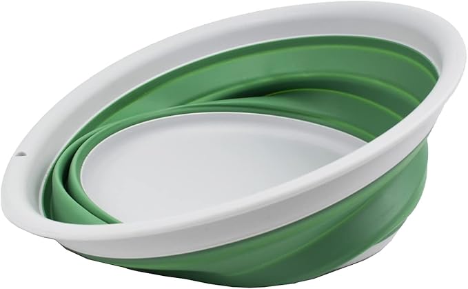 SAMMART 7.5L (1.98 Gallon) Collapsible Tub - Foldable Dish Tub - Portable Washing Basin - Space Saving Plastic Washtub (Light Grey/Dark Sea Green)