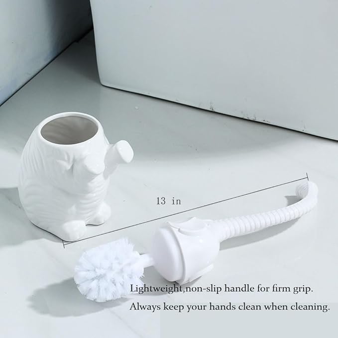 AORTULL Toilet Brush and Holder Set,Modern Ceramic Toilet Bowl Brush Holder,Cute Bathroom Decor, Non-Scratch Bristles, Space-Saving White Household Cleaning Tool for Bathtub