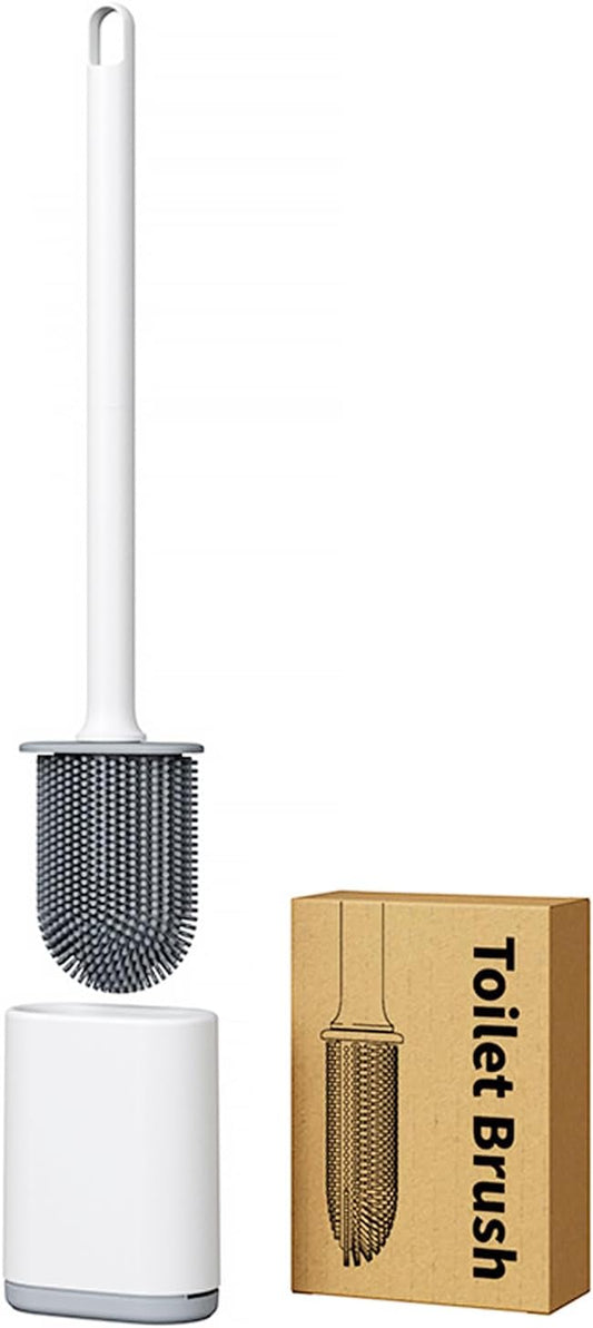 Kucucyle Dual-Sided RV Silicone Toilet Brush with TPR Bristles & Detachable ABS Handle Set, Wall Mountable Toilet Bowl Brush,Flexible Cleaners Brushes for 360°Deep Cleaning Bathroom/Camper (White)