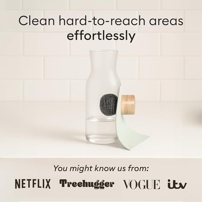 Vove Magnetic Scourer & Bamboo Dish Brush Set, Stainless Steel Scrubber with FSC-Certified Bamboo Handle and 3 Pads, Sisal Fiber Brush, for Cast Iron, Pots & Pans, Eco-Friendly Kitchen Cleaning Bundle