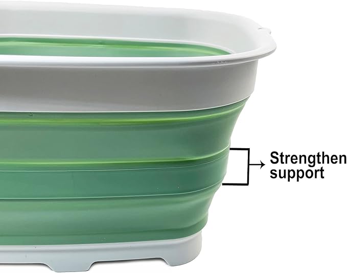 SAMMART 15L (3.9 Gallon) Collapsible Dishpan with Draining Plug - Foldable Washing Basin - Portable Dish Washing Tub - Camping & Space Saving Kitchen Storage Tray (Grey/Dark Sea Green)