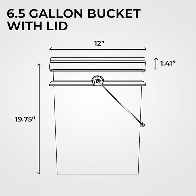 6.5-Gallon White Bucket Pail Container with Lid | Food Grade | Heavy-Duty 90MIL Extra Durable | Metal Handles with Plastic Grip for Easy Carrying | Multi-Use | Easy Stack and Store | BPA Free - 3 Pack