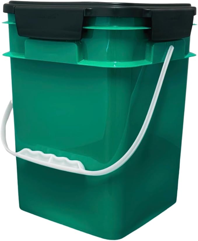 House Naturals 4 Gallon Square Buckets with lids- Made in USA Container- Pack of 10 (Dark Green - Black lids)