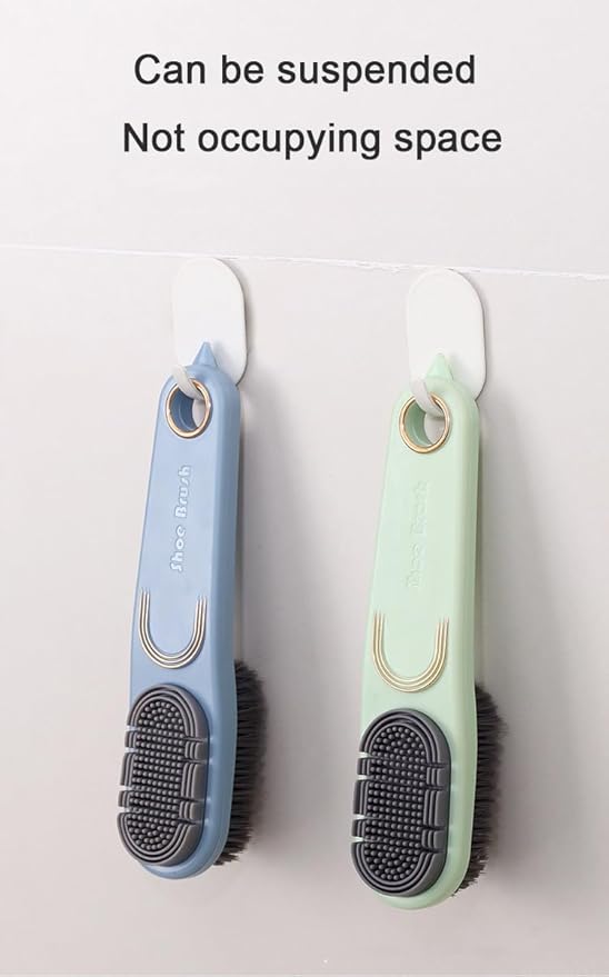 2pcs Long Handle Multifunctional Double-Sided Shoe Brush, no Damage to Shoes, no Shedding of Hair, Strong Stain Removal. Suitable for Cleaning Various Shoes and Clothes.with Two Hooks RPS-IND