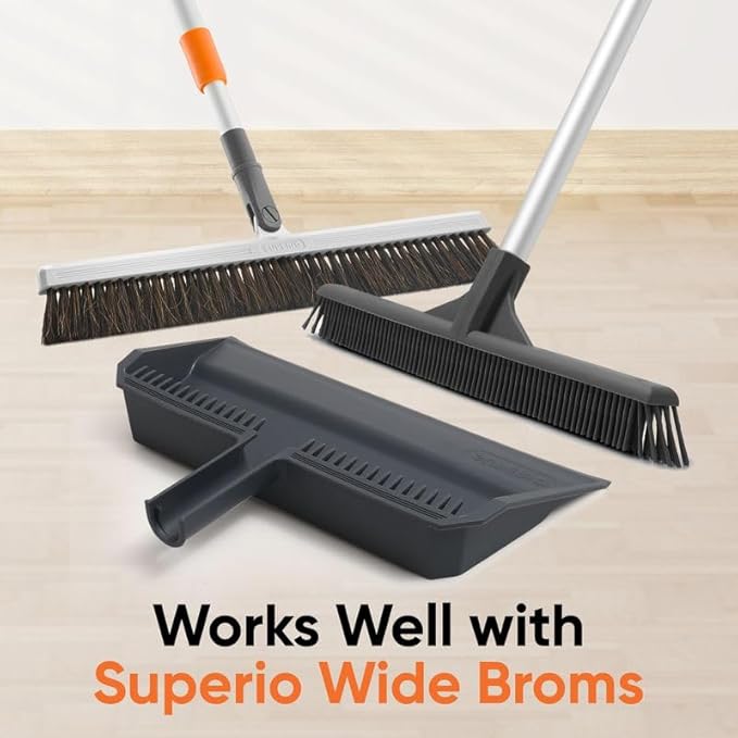 Superio 3-Pack Wide Plastic Dustpan with Comb - 16" Wide, Rubber Lip, Broom Handle Clip, Grey