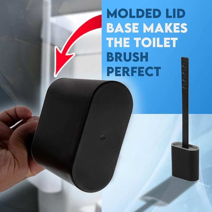 Toilet Brush Silicone and Holder Set – Pack of 4 Wall Mounted Toilet Brush Black – Long Non-Slip Handle, Flexible Bristles for Easy Cleaning – Modern Toilet Scrubber Brush