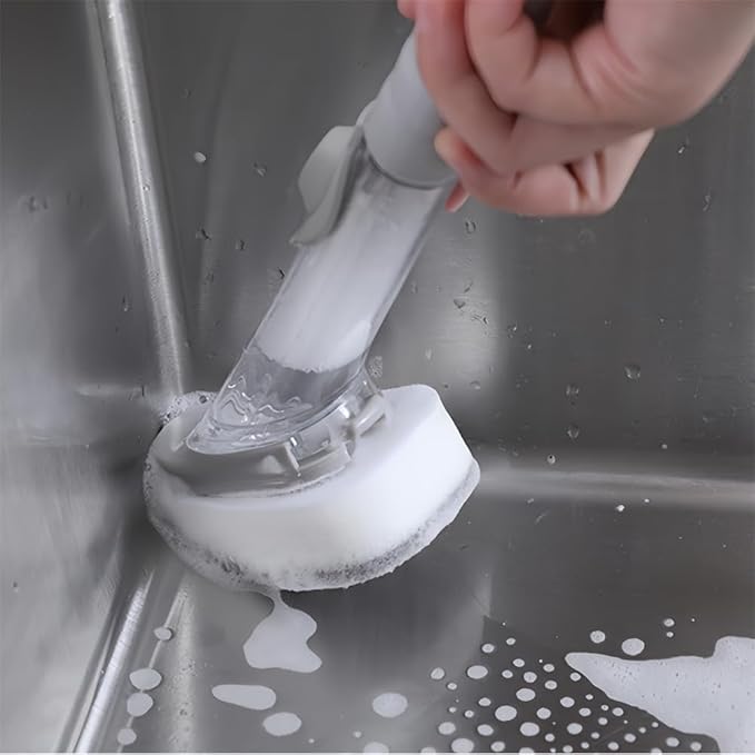 Xicennego Dishwand Set, No-Scratch Soap Dishwashing Brush Scrubber, Kitchen Cleaning Sponge Cleaning Brush for Pots, Dishes, Sink, Comes with 1 Replacement Brush Head and 2 Sponge Heads