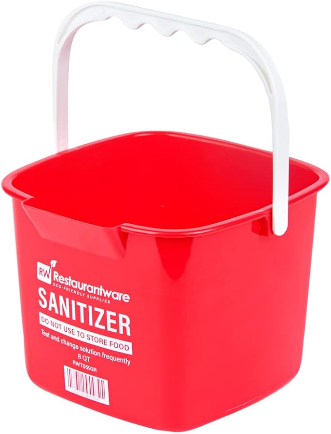 Restaurantware RW Clean 8 Quart Cleaning Bucket 1 Detergent Square Bucket - With Measurements Built-In Spout And Handle Red Plastic Utility Bucket For Home Or Commercial Use