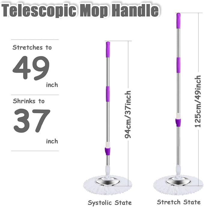 Spin Mop Replacement Mop Handle, 49-inch 360 Degrees Rotating Telescopic Replacement Mop Stick with Stainless Steel Disc for Spin Mop Bucket Cleaning System (Stainless Steel Disc, Khaki)