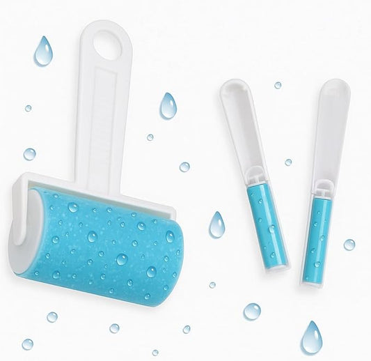 iLifeTech Reusable Lint Roller Sticky Picker Set Cleaner Lint Roller Pet Hair Remover Brush for Bed, Carpet, Sofa Medium Size + 2 Travel Size