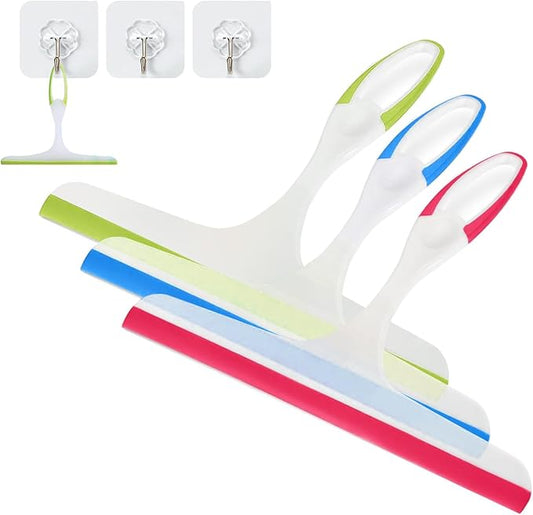 3PCS Hanging Rubber Squeegee with Hook, Multipurpose Shower Squeegee for Glass Doors Window Squeegee (Regular Version)
