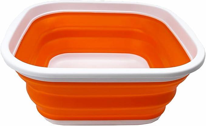 SAMMART 5.5L (1.4 Gallons) Collapsible Tub - Foldable Dish Tub - Portable Washing Basin - Space Saving Plastic Washtub (White/Orange)
