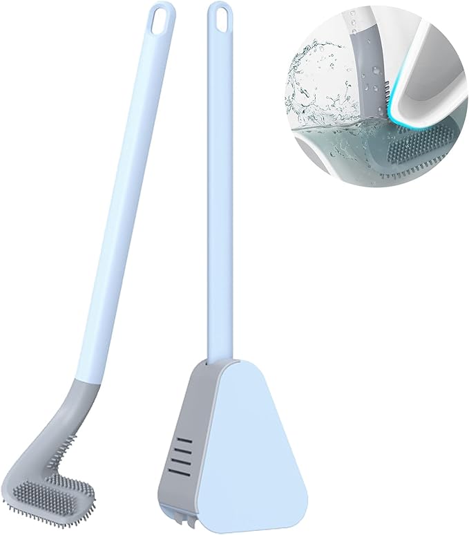 Golf Toilet Brush, Silicone Toilet Brush and Holder Set, Long Handled Toilet Brush, No Dead Corner (Blue)
