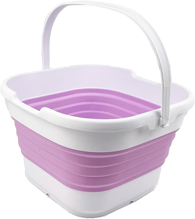 SAMMART 9.5L (2.5 Gallon) Collapsible Rectangular Handy Bucket (White/Pale Purple)