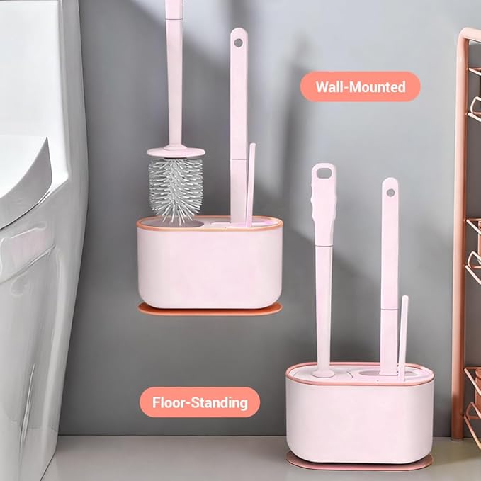 MOUMOUTEN Toilet Brush Set, Bathroom Accessories, Toilet Bowl Cleaners, Deep Cleansing Multifunctional Hanging Toilet Brush Set for Bathroom(Cherry Blossom Pink)