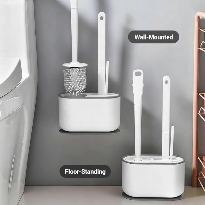 MOUMOUTEN Toilet Brush Set, Bathroom Accessories, Toilet Bowl Cleaners, Deep Cleansing Multifunctional Hanging Toilet Brush Set for Bathroom(Pearl White)