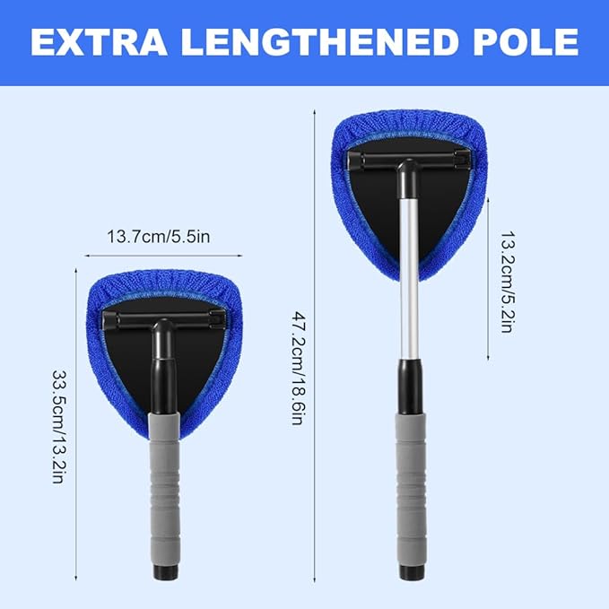 Windshield Cleaning Tool, 2025 New Car Interior Window Cleaning Kit with Extendable Handle, with 3 Towel Pads Windshield Cleaning Tool, Auto Glass Wiper for Windshield, Trucks, SUVs, RVs (Blue)