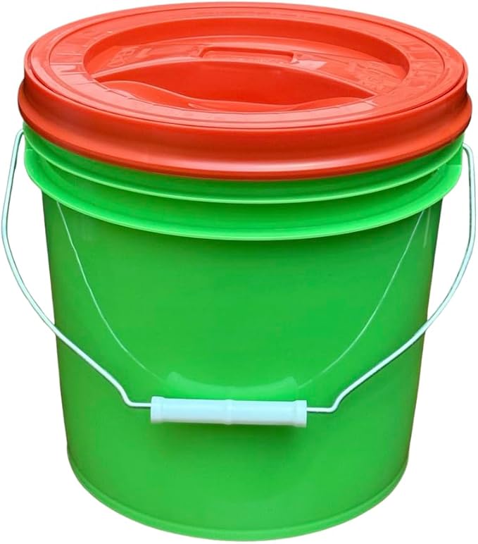 House Naturals 2 Gallon Food Grade - BPA Free Made in USA Buckets Lime Color pails with Screw On Gasket Lids (1, Lime - Red lids)