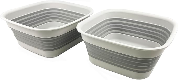 SAMMART 8L (2.1 Gallon) Collapsible Tub - Foldable Dish Tub - Portable Washing Basin - Space Saving Plastic Washtub (Grey (Set of 2))