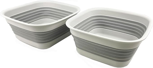 SAMMART 8L (2.1 Gallon) Collapsible Tub - Foldable Dish Tub - Portable Washing Basin - Space Saving Plastic Washtub (Grey (Set of 2))