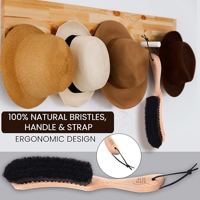 Hat Brush Clothes Brush for Suits Lint Brush Felt Cowboy Hat Cleaner Suit Brush Laundress Lint Roller Wool Cashmere Velvet Furniture Pet Hair Cleaning Kit 100% Horsehair Bristle - 2 Pack