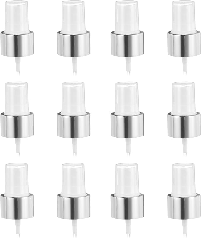 uxcell 12 Pcs Silver White Spray Top, 24/410 Fine Mist Sprayer Reusable Replacement Spray Bottle Pump Plastic Top for Cosmetic Perfume and Body Sprays Bottle