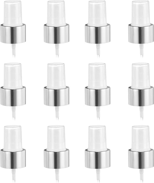 uxcell 12 Pcs Silver White Spray Top, 24/410 Fine Mist Sprayer Reusable Replacement Spray Bottle Pump Plastic Top for Cosmetic Perfume and Body Sprays Bottle