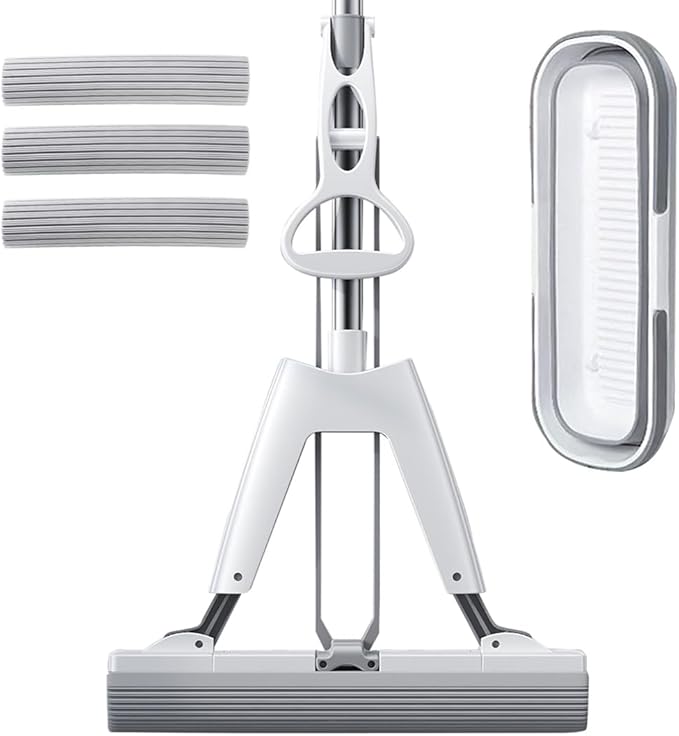YURIGO Kozeedom Mop and Bucket with Wringer Set for Home Floor Cleaning, Self Squeezing mini Hand mop with 3 Absorbent Sponge Mop Refills and Adjustable Height