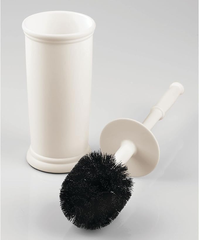 mDesign Toilet Bowl Brush and Holder - Covered Bathroom Brush - Standing Scrubber in Modern Holder - Space Saving, Deep Cleaning for Toilet - Cream/Beige