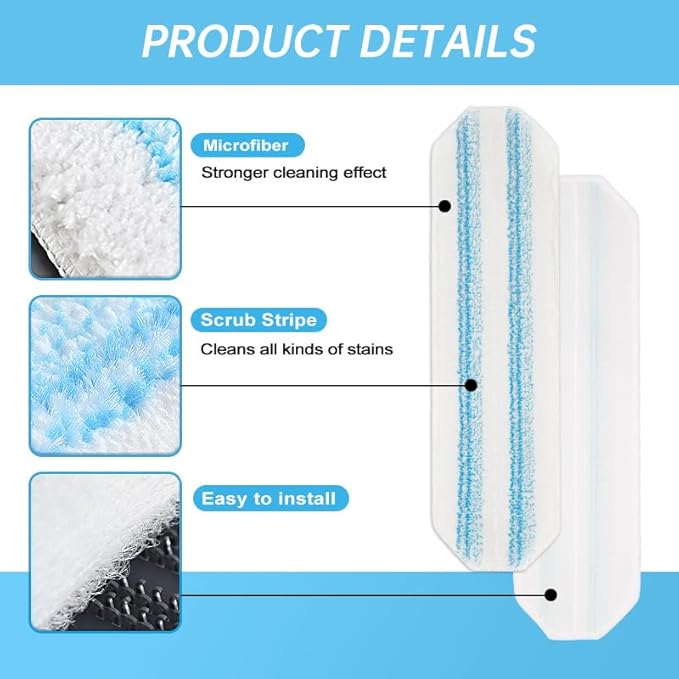 2 Pack Reusable Mop Pads Compatible with O-Cedar/Vileda H2prO System,Microfiber Pads Refills Machine Washable Up to 100 Times Wet Dry Use Suitable for All Floor Types (2 Pack)