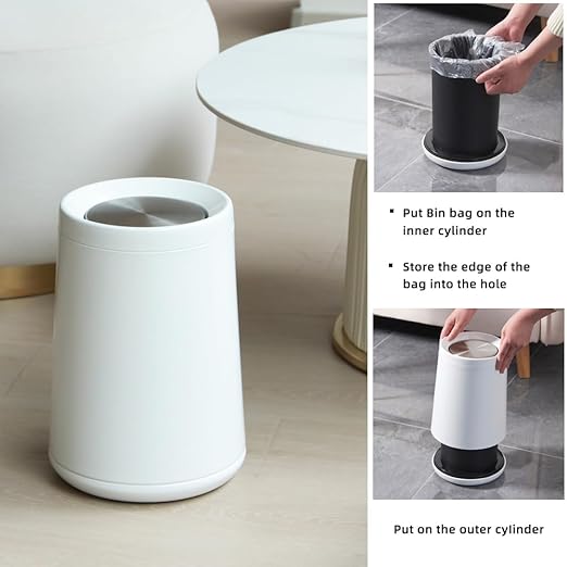 8L/2.1GALbrass Garbage can with Swing lid，Brushed Nickel Gold Trash can,Matte Gold Trash can for Bathroom,Powder Room,Bedroom,Laundry Room (white-32-8l)