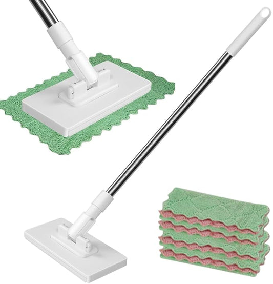 Convenient Cloth Changing Mini Mop, Disposable Dust Mop with 4 Reusable Cloths, 39in Long Handle No Wash Clip Mops with Locking Head, Retractable Gap Dust Cleaner for Multi Surface Cleaning, Wet & Dry
