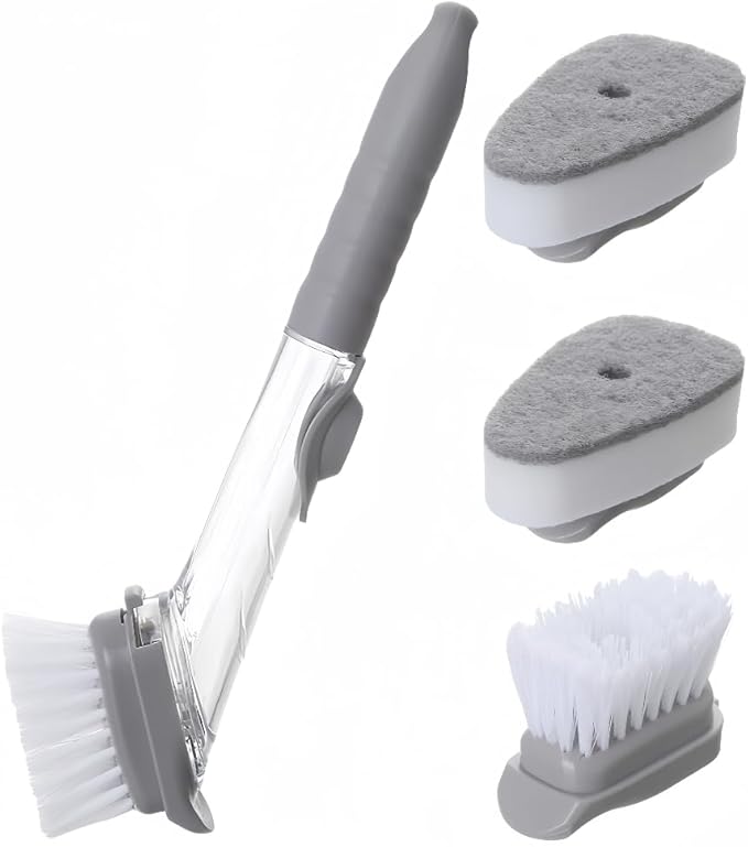 Xicennego Dishwand Set, No-Scratch Soap Dishwashing Brush Scrubber, Kitchen Cleaning Sponge Cleaning Brush for Pots, Dishes, Sink, Comes with 1 Replacement Brush Head and 2 Sponge Heads