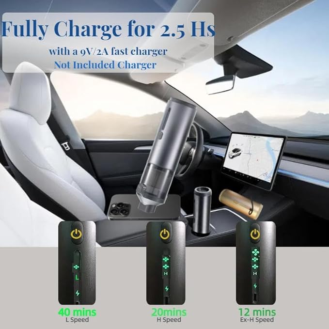 Babluble Portable Cordless Car Vacuum Cleaner Suction Power 19000Pa with Brushless Motor, Handheld Mini Vacuum Cleaner with Multiple Attachments, 3 Suction Modes,Rechargeable (Black)