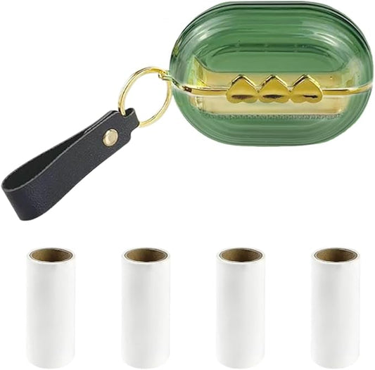 Travel Portable Lint Roller Set,Pet Lint Roller Extra Sticky Comes with 4 Rolls of Replacement Rollers,Double-Sided Lint Remover for Garment Bag Dust Lint (Green)
