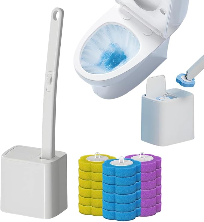 Disposable Toilet Cleaning System: Toilet Brush & Holder Kit with 18PCS Pre-Soaked Cleaner Wall-Mount Scrubbing Toilet Brush Bathroom Cleaning Kit (White)