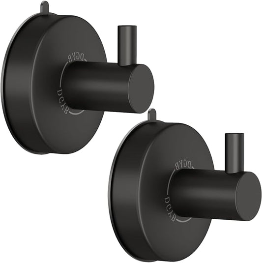DGYB Suction Cup Hooks for Shower Black Bathroom Hooks Suction Set of 2 Removable Wall Hook for Hanging Towels, Robe, Loofah, Coats