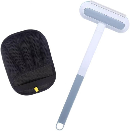 Quppa 2PCS Multi-Functional Pet Hair Removal Tool,Pet Hair Removal Glove & 4-in-1 Reusable Lint Brush Pet Hair Remover,Window Screen Cleaner, Reusable Removal Broom for Furniture