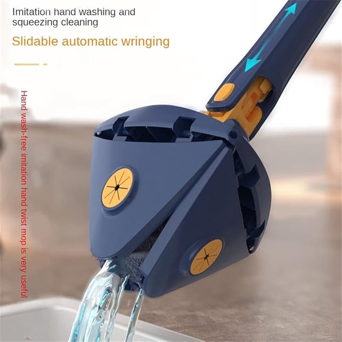 360° Rotatable Adjustable Cleaning Mop Extendable Triangle Mop with Long Handle Hand Twist Quick Dry Multifunctional Microfiber Wet and Dry Clean Floor Wall with 3 Replacement Pads