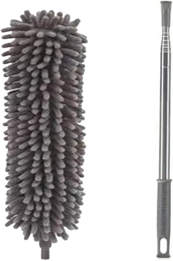 TopHomer Fiber Feather Duster with Stainless Steel Extendable Pole, Ceiling Fan Cleaner for Cobwebs High Ceiling Fan, Interior Roof, Wet & Dry Use (Model C)