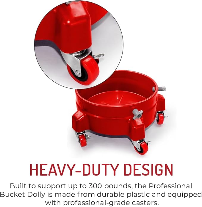 Heavy Duty Car Wash Bucket Dolly with 360° Swivel Casters | Fits 3.5–7 Gallon Buckets | 300 lb Capacity | Soap Holder | Rolling Pail Stand for Auto Detailing |Blue