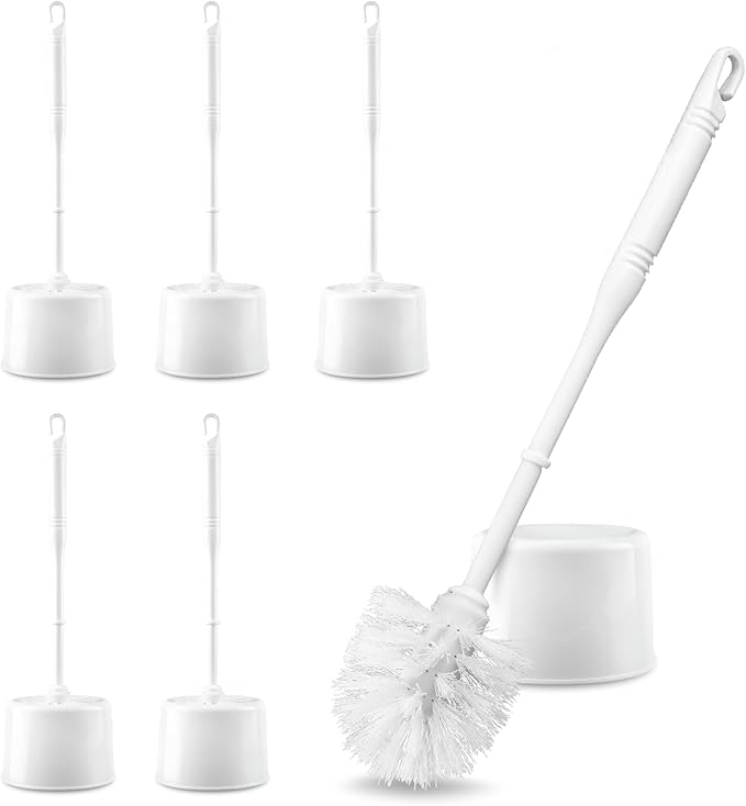 6 Sets Toilet Brush and Holder Toilet Cleaner Brush Set for Bathroom Toilet Bowl Brush with Caddy Toilet Scrubber for Cleaning, 14 Height(White)