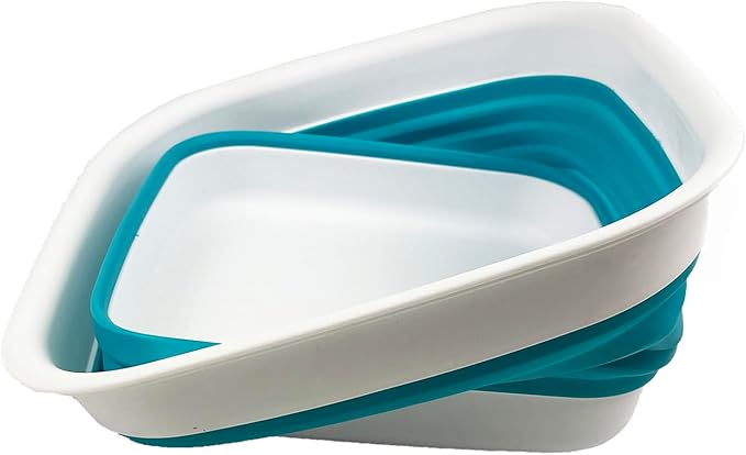 SAMMART 8L (2.1 Gallon) Collapsible Tub - Foldable Dish Tub - Portable Washing Basin - Space Saving Plastic Washtub (White/Ceramic Blue (Set of 2))