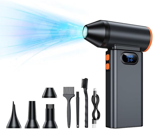 TILLMANER BC02 Cordless Air Duster, 130K RPM, 180W, 3-Speed + Turbo, 6000mAh Fast Charge, Aluminum, for PC/Keyboard/Car, Cosmic Gray
