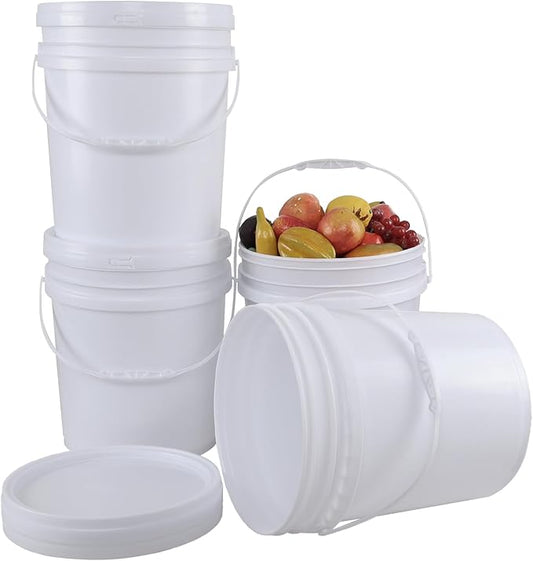Farmoon 6.6 Gallon Plastic Buckets with Sealable Lids, 4 Pack White Round Plasitc Pails