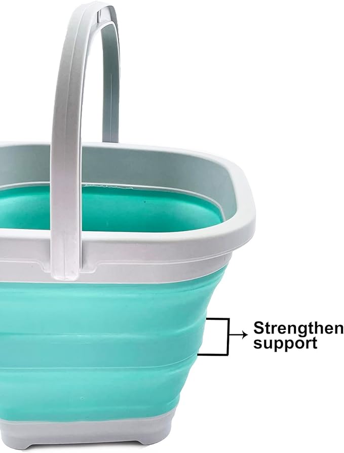 SAMMART Collapsible Rectangular Cleaning Bucket 5L (1.3 Gallon)- Foldable Camping Beach Sand Water Pot Pail- Portable Space Saving Tub for Household, Outdoor Car Washing (Grey/Pine)