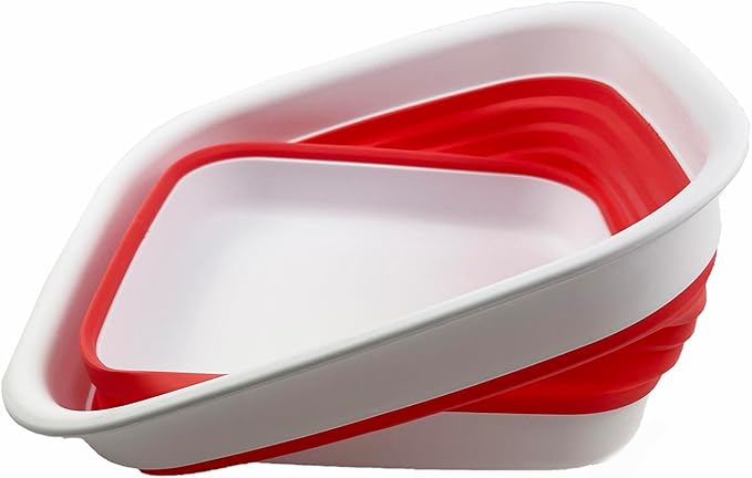 SAMMART 8L (2.1 Gallon) Collapsible Tub - Foldable Dish Tub - Portable Washing Basin - Space Saving Plastic Washtub (White/Coral Pink (Set of 2))